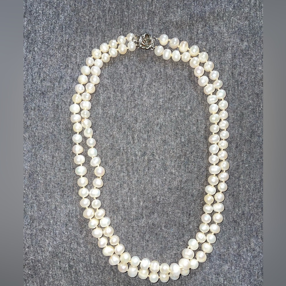 Two row fresh water Pearl necklace with rose clasp